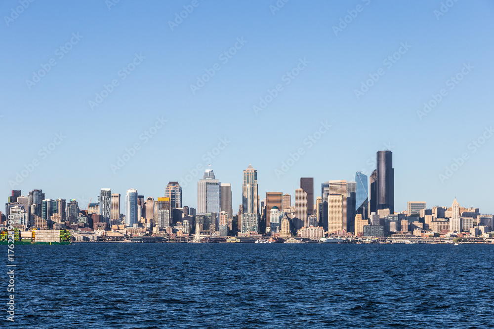 Sunset over Seattle skyline in Washington state in the US