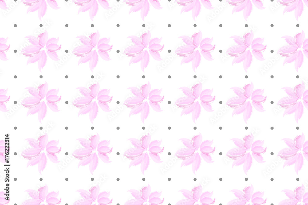 Watercolor pink flower seamless pattern. Polka dot vintage floral  background texture