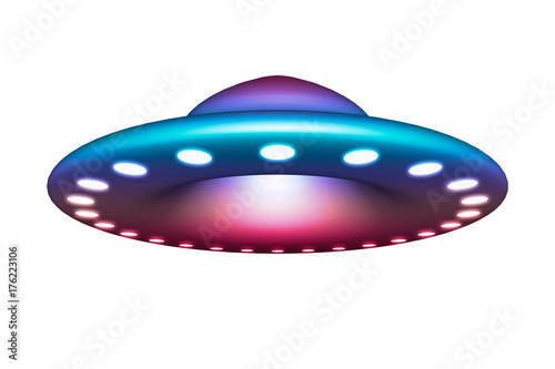 Alien spaceship ufo isolated on white background 3d rendering.