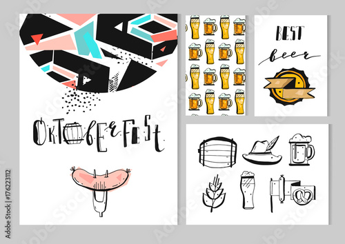 Hand drawn vector abstract textured octoberfest set