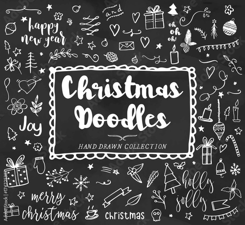 Christmas doodles, hand drawn christmas illustrations, chalkboard