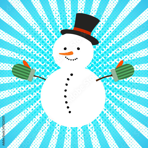 Snowman on abstract background. Vector illustration.