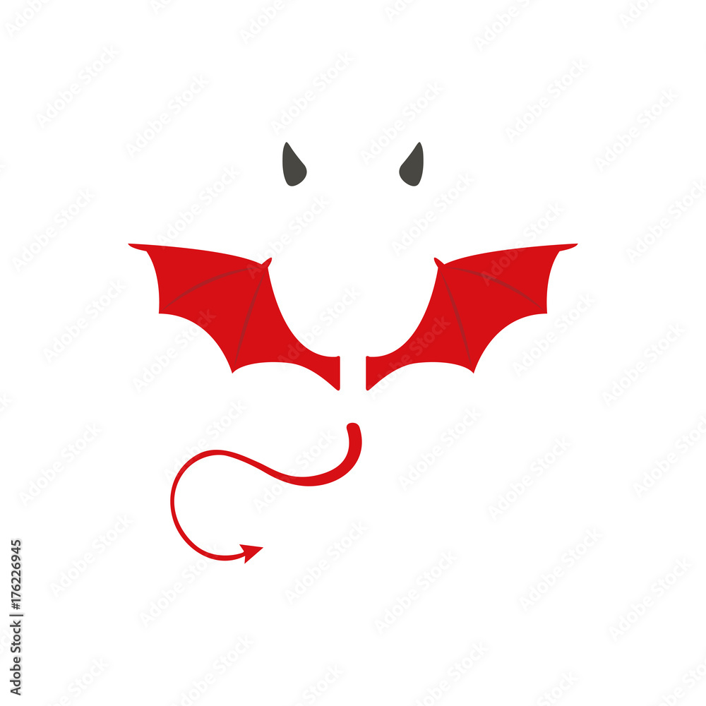 Vetor de Devil horns, trident, tail isolated on transparent checkered