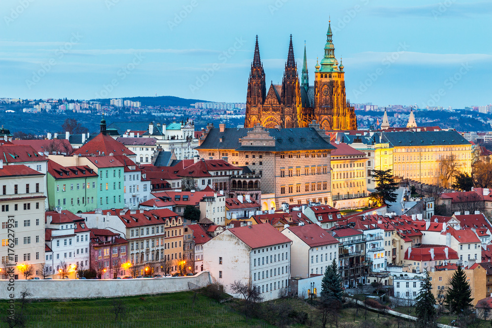 Obraz premium Area Lesser Town of Prague, near the church Saint Vitus, Ventseslaus and Adalbert. Czech Republic.