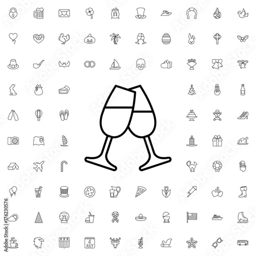 Glasses clink icon. set of outline holiday icons.
