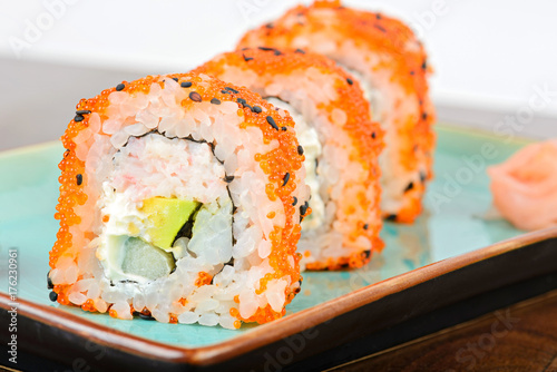 California maki sushi with orange masago