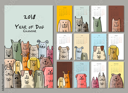 Funny dogs, calendar 2018 design