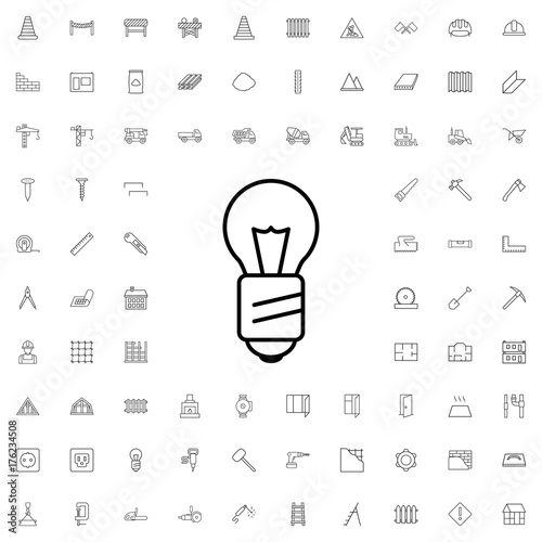 Bulb icon. set of outline construction icons.
