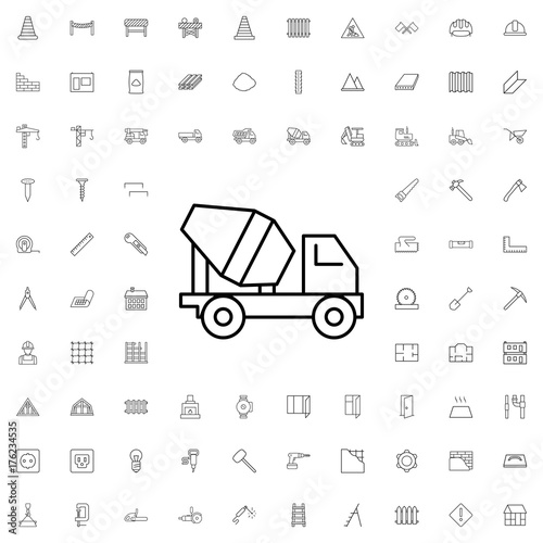 Concrete mixer truck icon. set of outline construction icons.