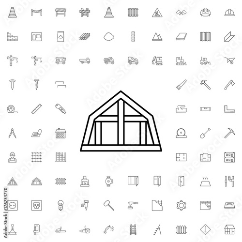 Mansard roof icon. set of outline construction icons.