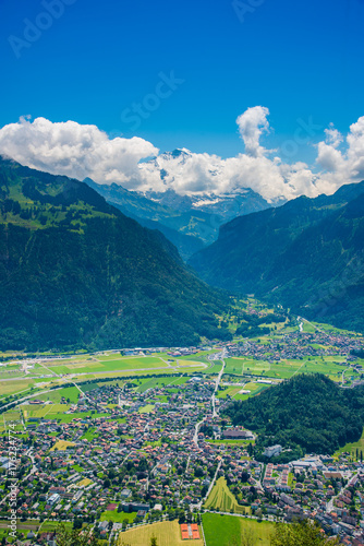 The beautiful Interlaken valley and Thunersee river through the city