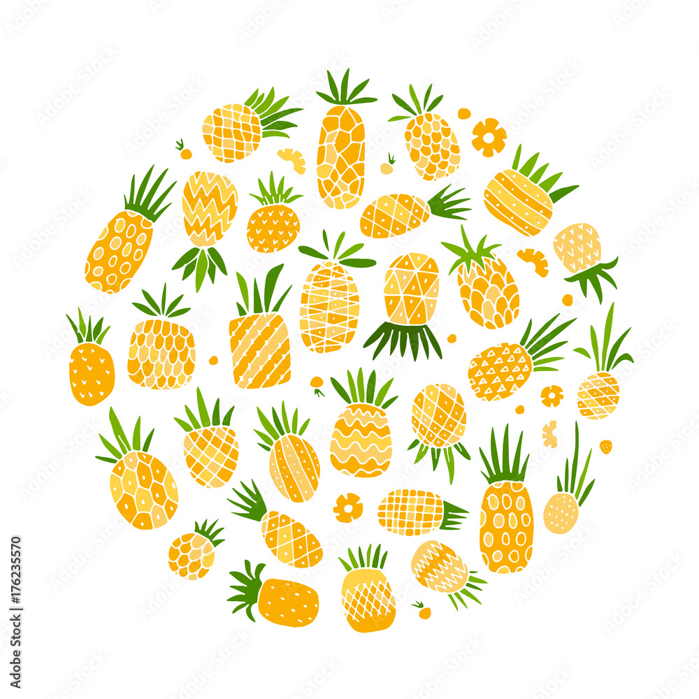 Pineapple set, sketch for your design Pineapple set, sketch for your design