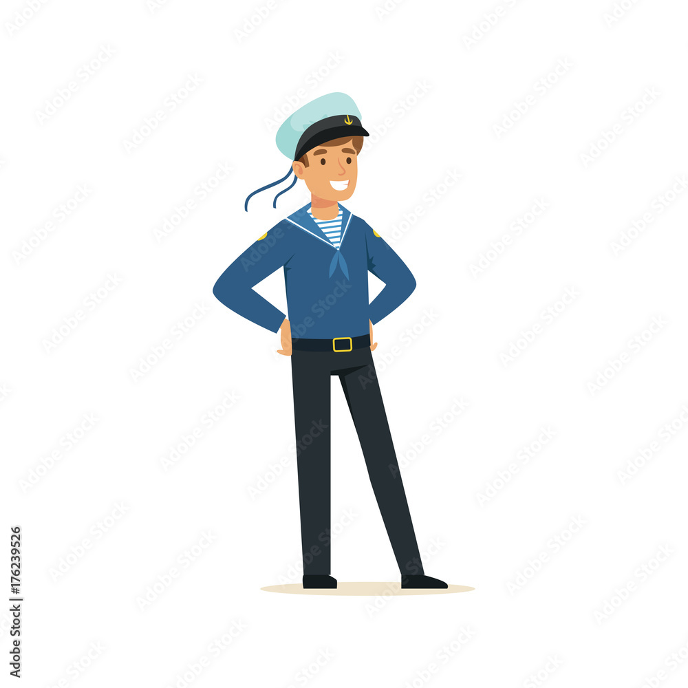 Smiling sailor man character in blue uniform vector Illustration