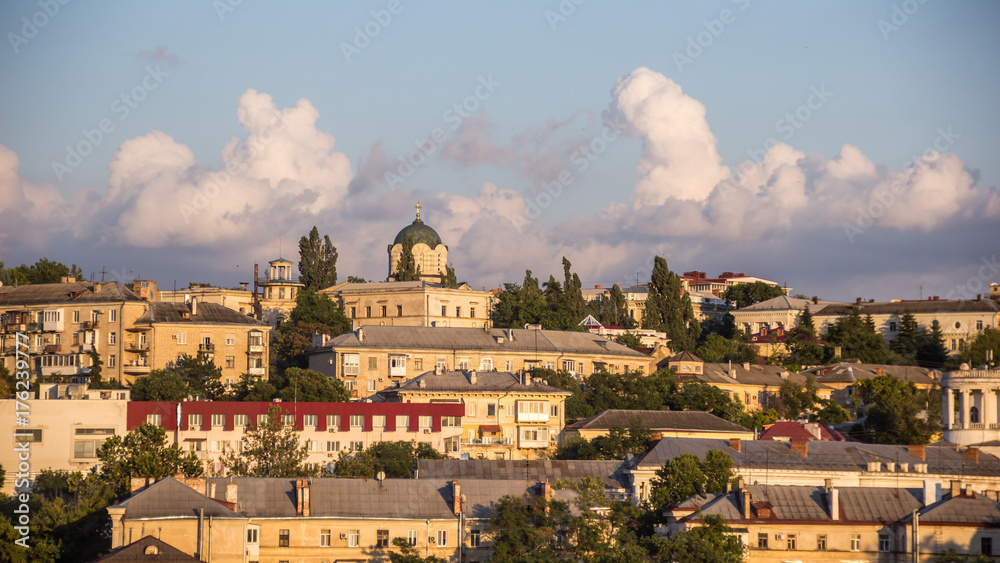 View of Sevastopol from a hill at sunset