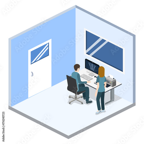 Isometric 3D vector illustration roentgen x-ray study.
