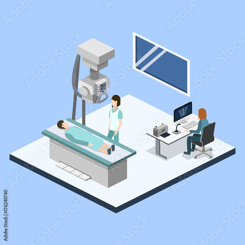Isometric 3D vector illustration roentgen x-ray study.