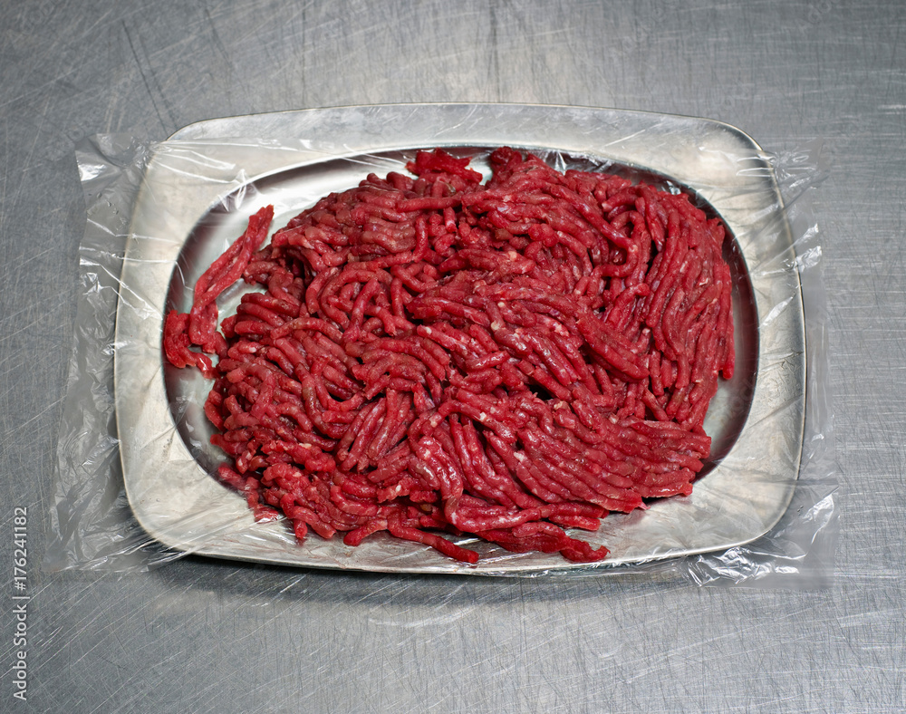 A steel plate of minced meat A steel plate of minced meat
