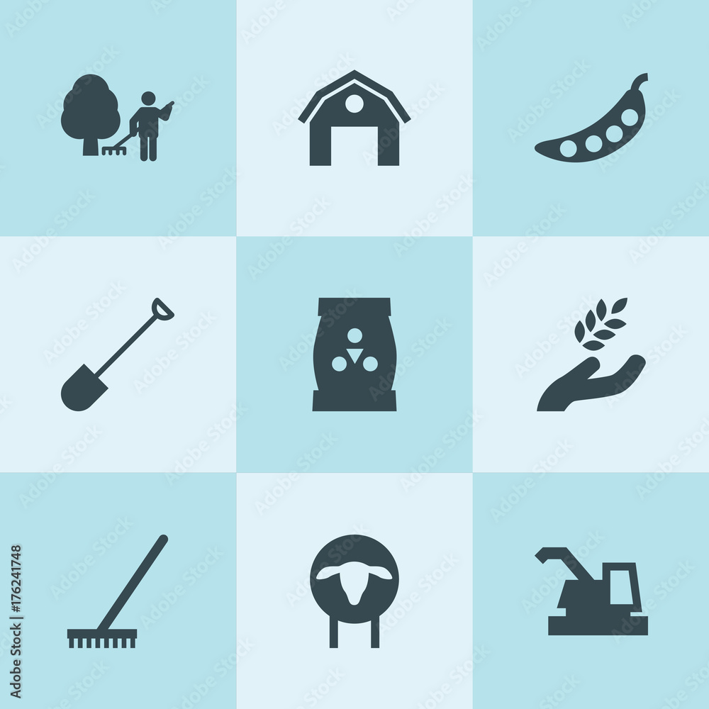 Set of 9 agriculture filled icons Set of 9 agriculture filled icons