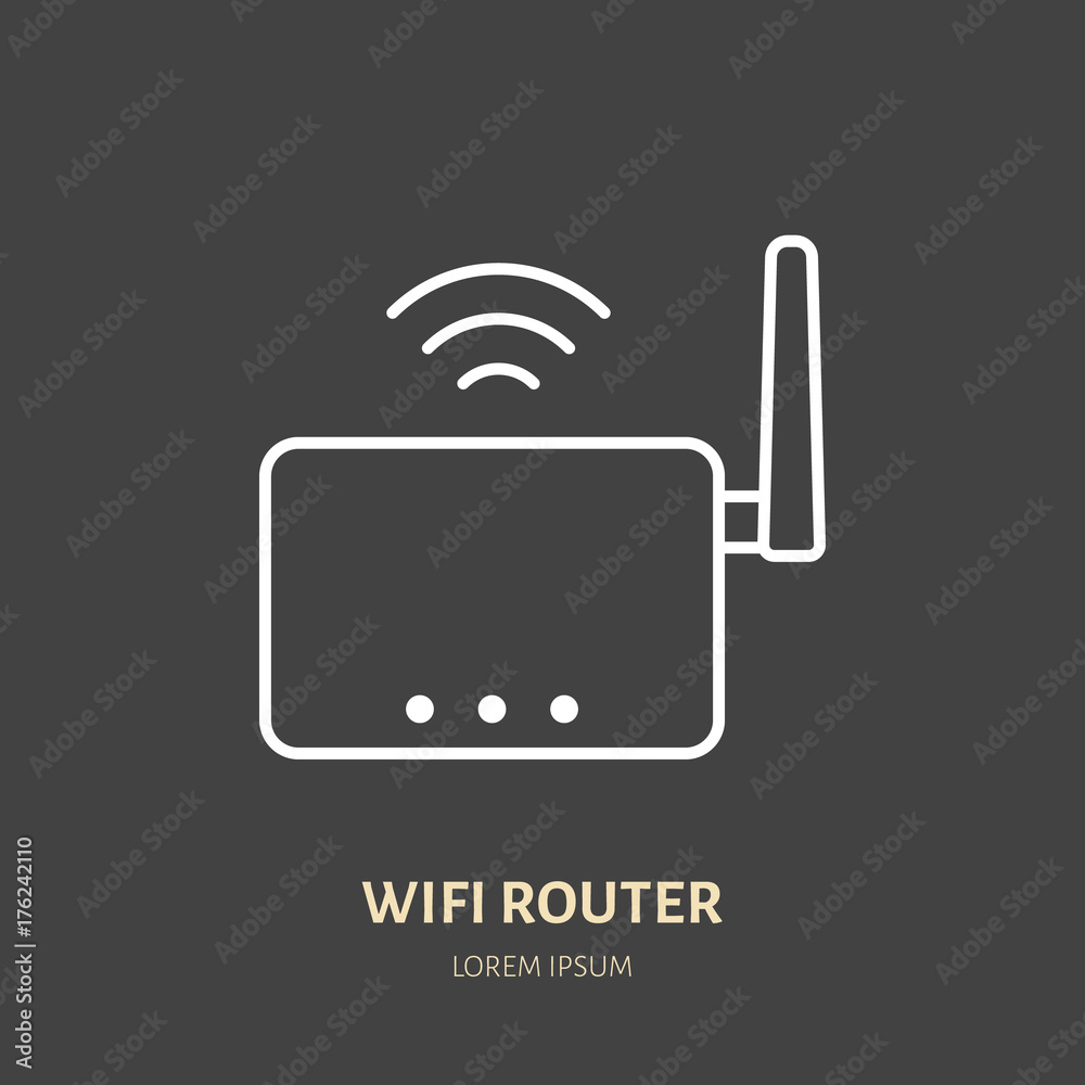 Wifi router flat line icon. Wireless technology, office equipment sign.  Vector illustration of communication devices for electronics store. Stock  Vector | Adobe Stock