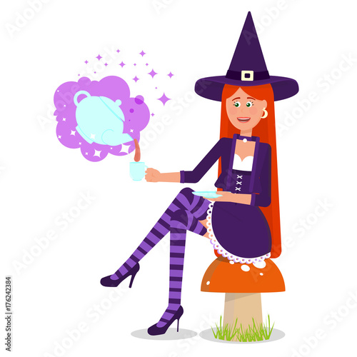 The lovely witch conjured a magic drink.