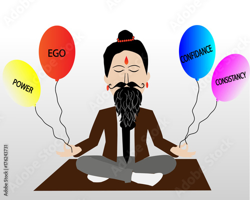 Businessman doing meditation in office for peace. Young man doing yoga at job relaxing in lotus position. Mindful meditation concept illustration vector.