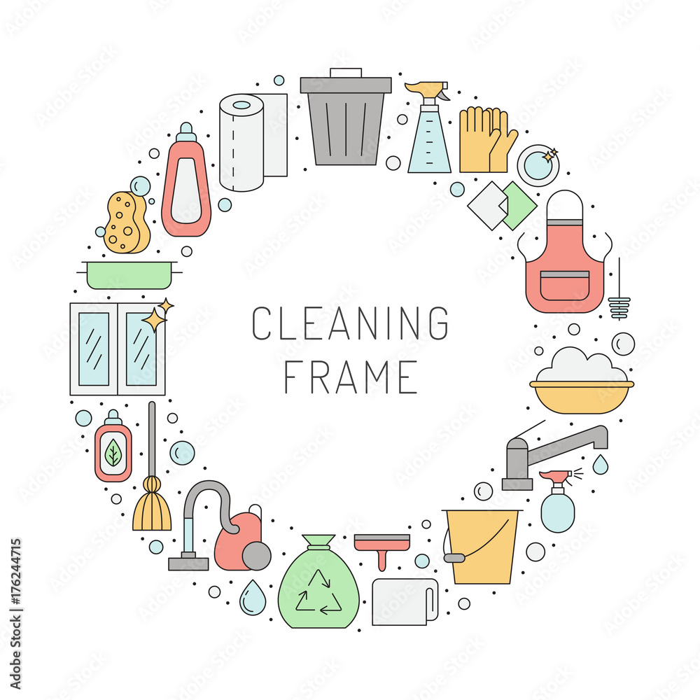 Fototapeta premium Cleaning outline vector circle frame.