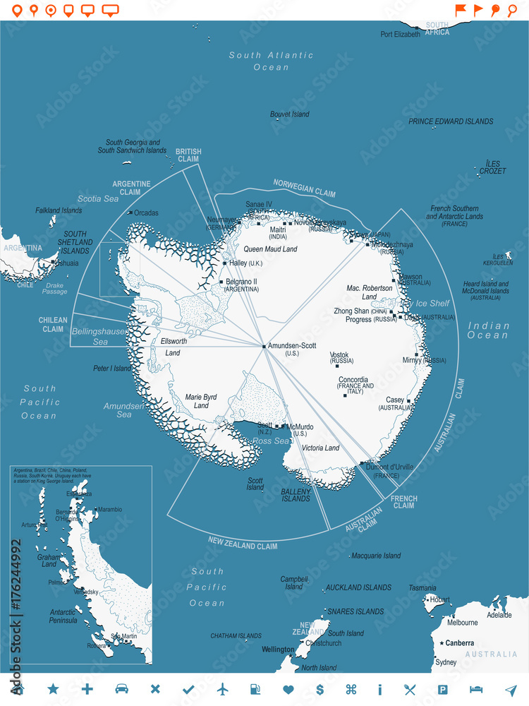 Obraz premium Antarctic region Map - Vector Illustration