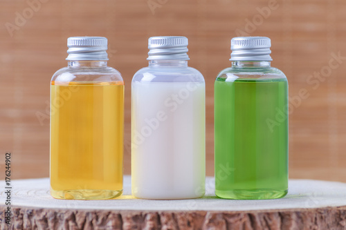 bottles of organic products, natural