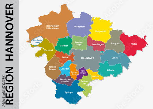 Administrative and political map of Region Hannover in German language