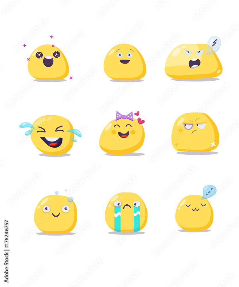 Fototapeta premium Vector set of cute Christmas emoji characters. Flat style.