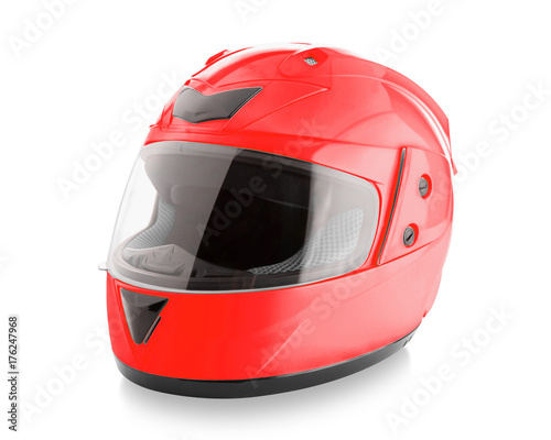 Motorcycle helmet over isolate on white with clipping path. © Suradech