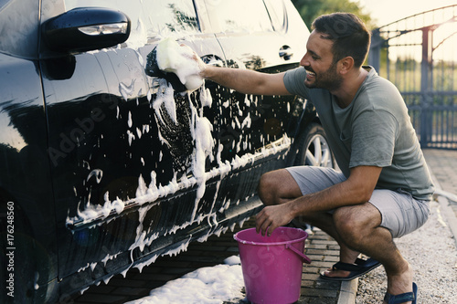 Man washing car