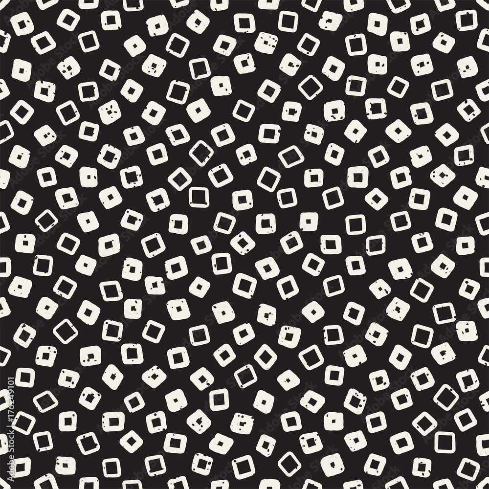 Hand drawn black and white ink abstract seamless pattern. Vector stylish grunge texture. Monochrome scattered shapes paint brush lines