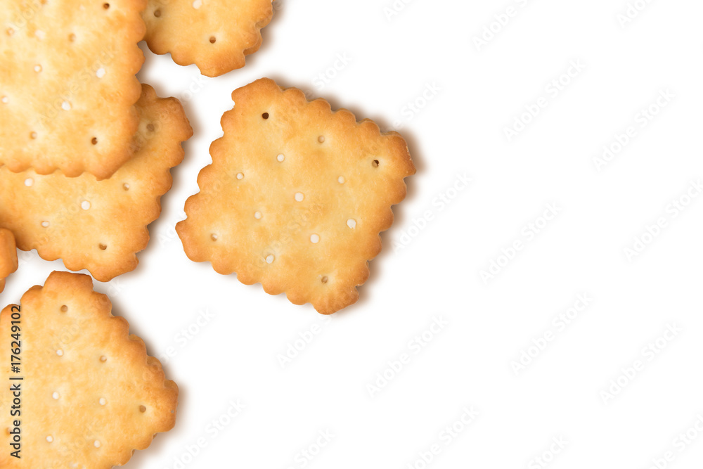Dry crackers and cream cheese isolate on white with shadow Dry crackers and cream cheese isolate on white with shadow