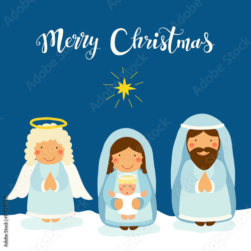 Cute hand drawn characters of Nativity scene