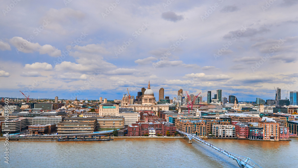 London, panoramic aerial view over Thames river