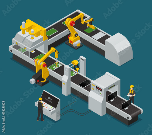 Electronics Factory Equipment Staff Isometric 