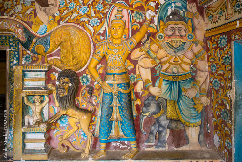 Old murals inside the caves of the Buddhist temple and monastery Mulkirigala Raja Maha Vihara. The complex exist since 1500 years and is the most important cultural-historical temples of the region