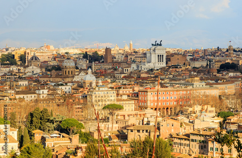 Evening view of Rome from the hill of Janiculum, Italy.