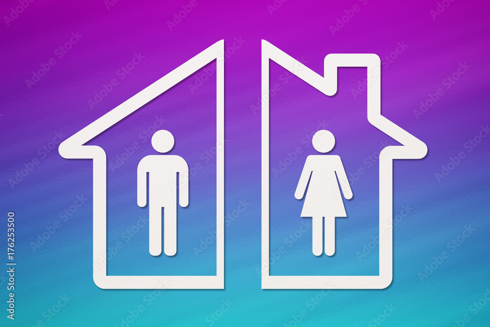 Paper house with man and woman inside. Divorce concept Paper house with man and woman inside. Divorce concept