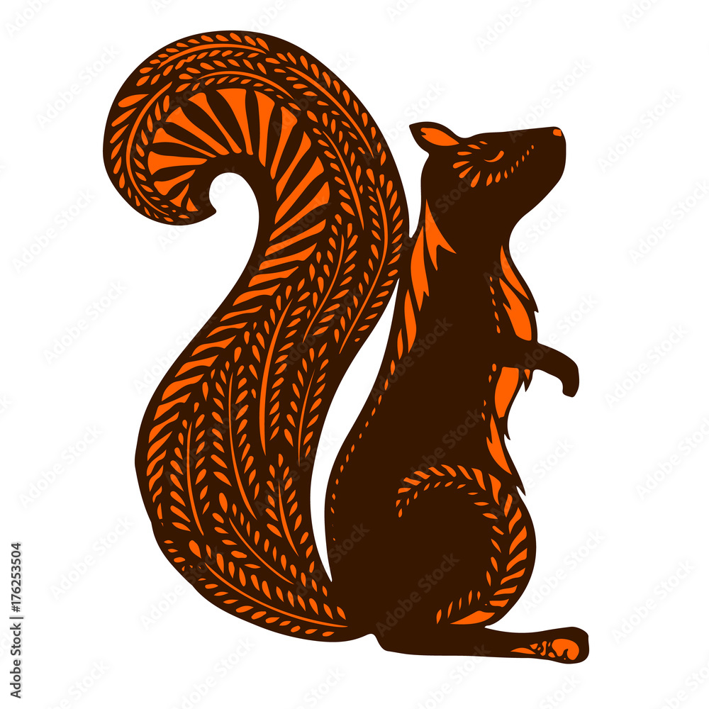 Squirrel Body Pattern Squirrel with ethnic patterns, brown silhouette on a white background ...