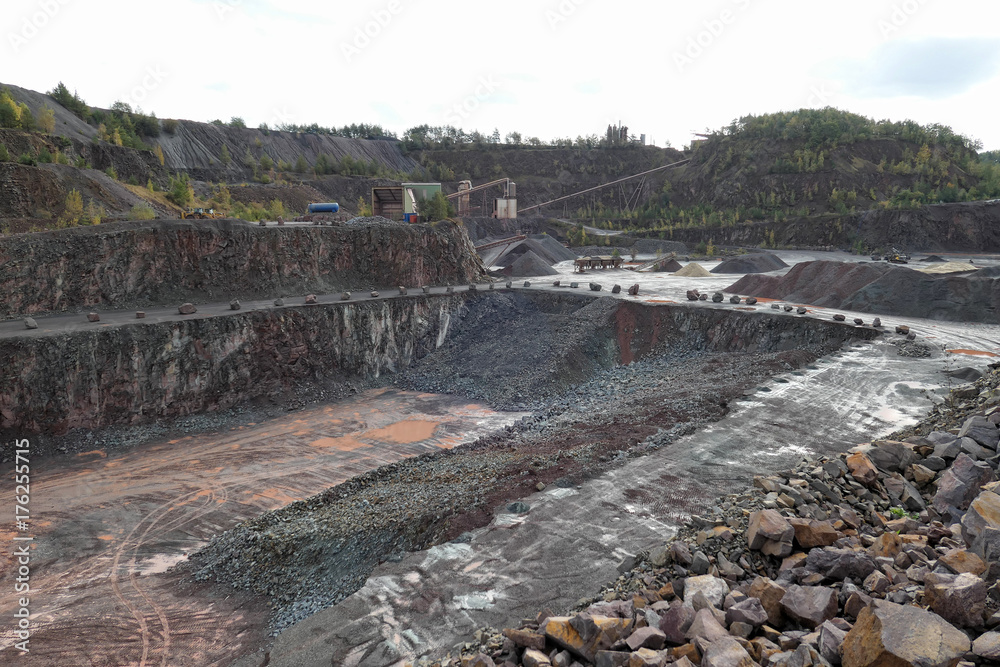 Obraz premium aerial view into a porphyry mine. quarry.