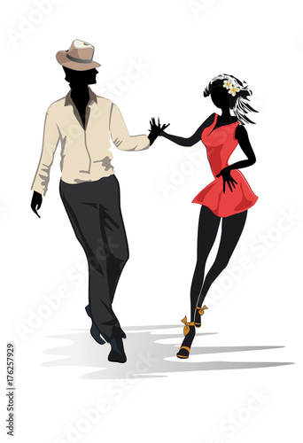 Romantic couple in passionate Latin American dances. Salsa festival. Hand drawn poster background.