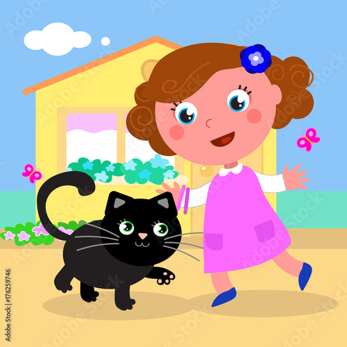 Cute girl with cat vector