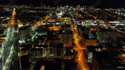 Aerial drone night panorama Miami Beach photo