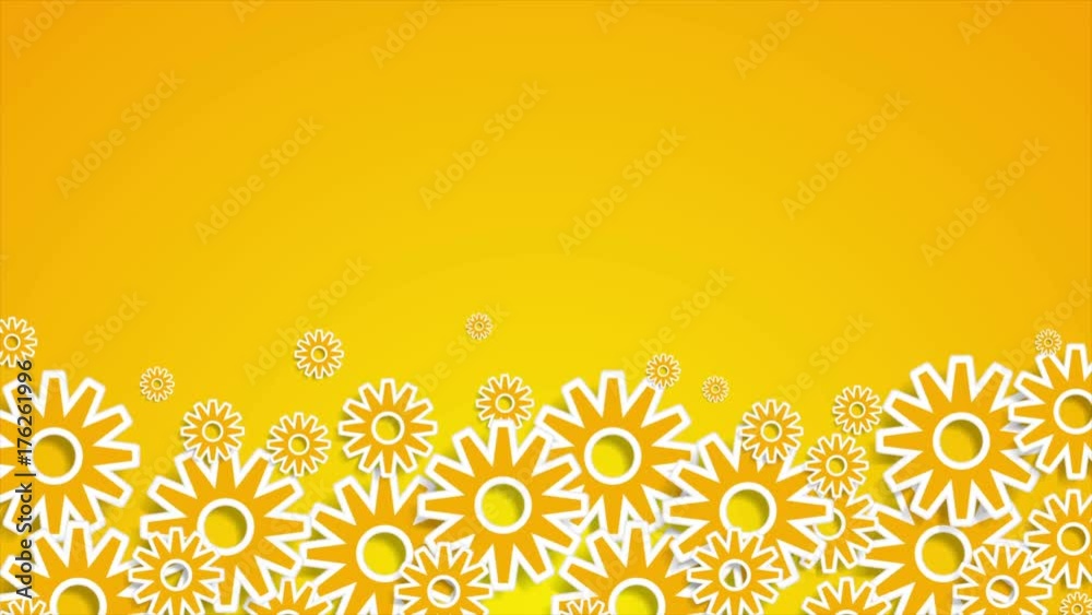Bright orange tech gears mechanism motion design. Seamless looping. Abstract animated background Ultra HD 4K 3840x2160