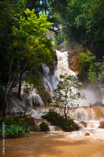Fototapeta Naklejka Na Ścianę i Meble -  Kuang Si Waterfall in monsoon Luang Prabang, Laos