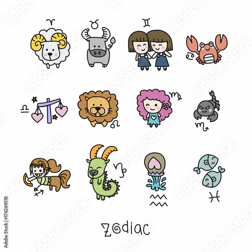 Zodiac cute cartoon vector illustration 