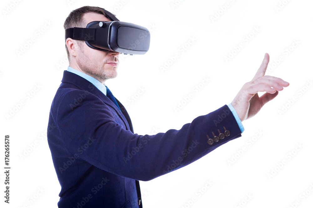 Smart confident businessman using virtual technology Smart confident businessman using virtual technology