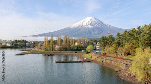 Panoramic view of Mt Fuji with misty morning in spring time.
